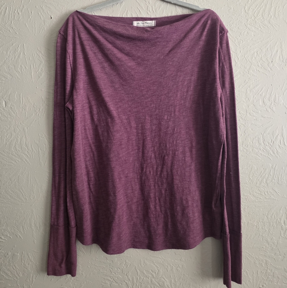Free People We The Free Off Shoulder Boat Beck Cowl Long Sleeve Tee M